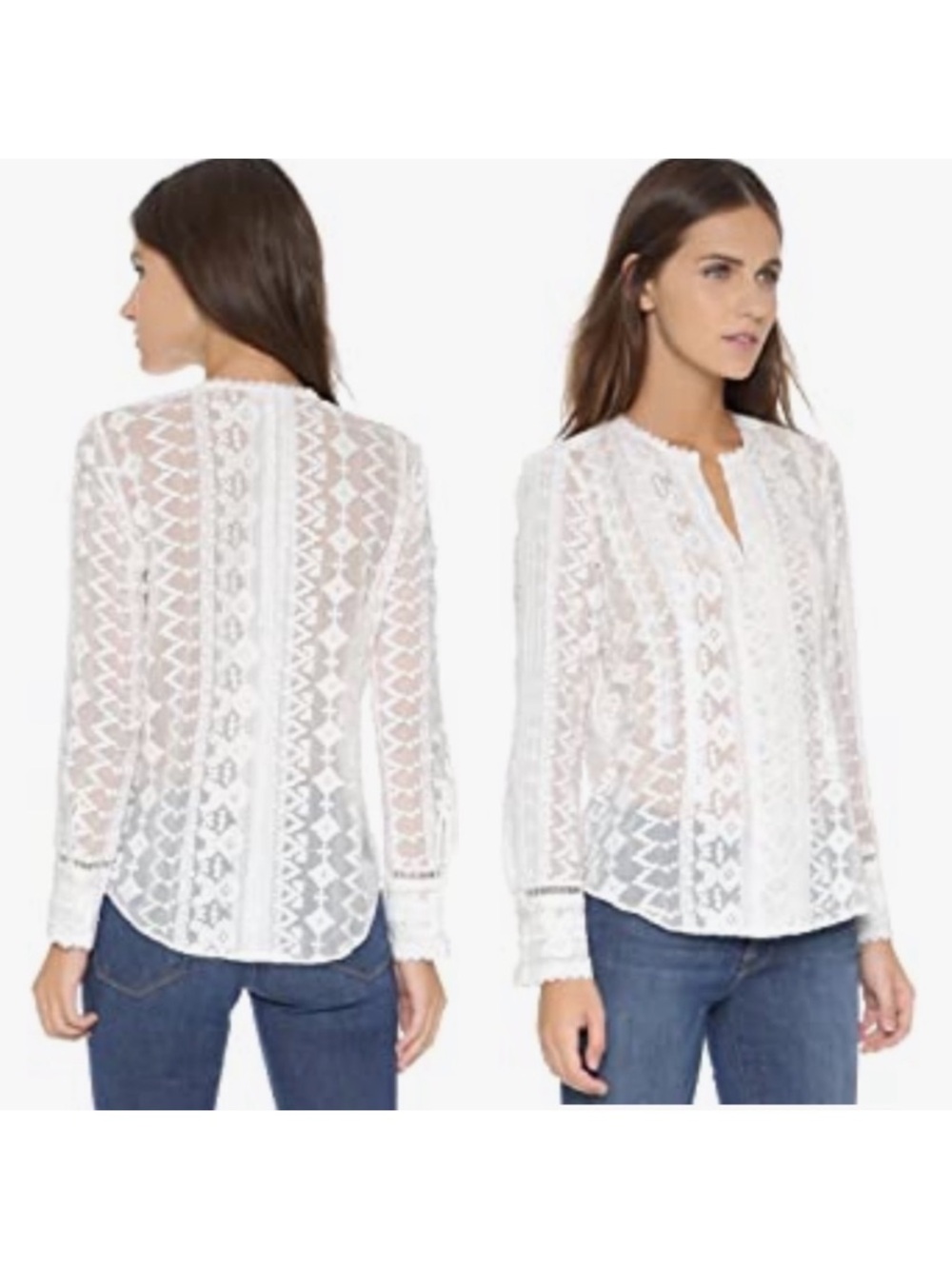 Rebecca Taylor Lace Long-Sleeve Blouse